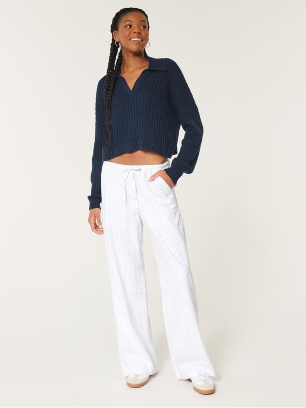 Hollister Women’s White Ella Eyelet Wide-leg
Pants